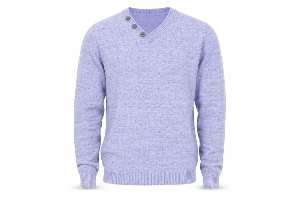 Front view of ceaderwood men’s blue jumper, size XS, - t shirt neck line