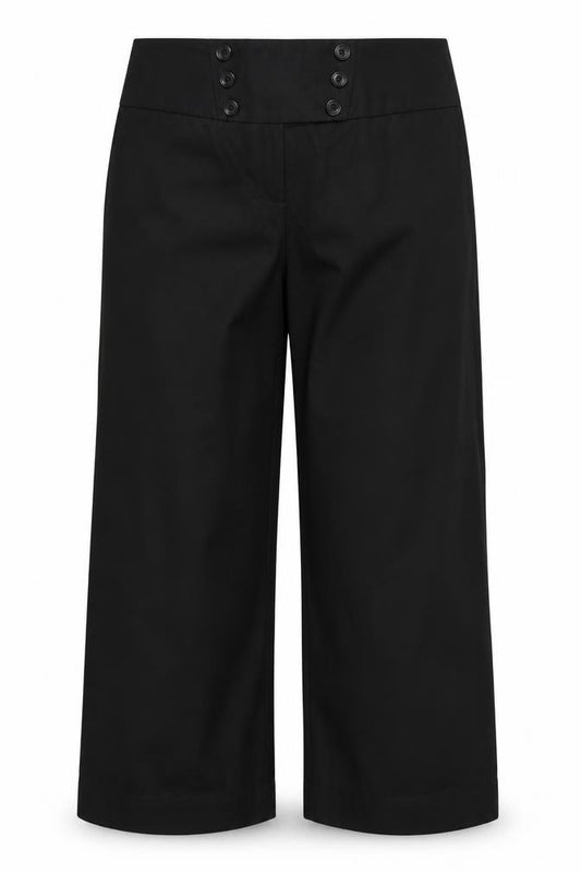 Front view of Preworn women’s black trousers, size UK 20, in, 20-inch leg