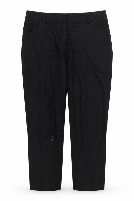 Front view of ASOS women’s black capri trousers, size UK 12, 23-inch leg