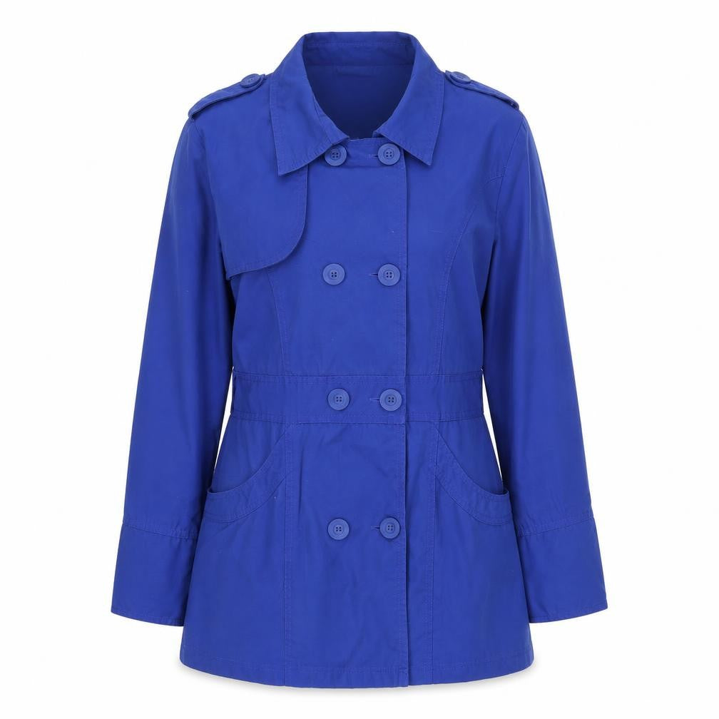 Front view of TG women’s blue pea coat coat, size UK 10