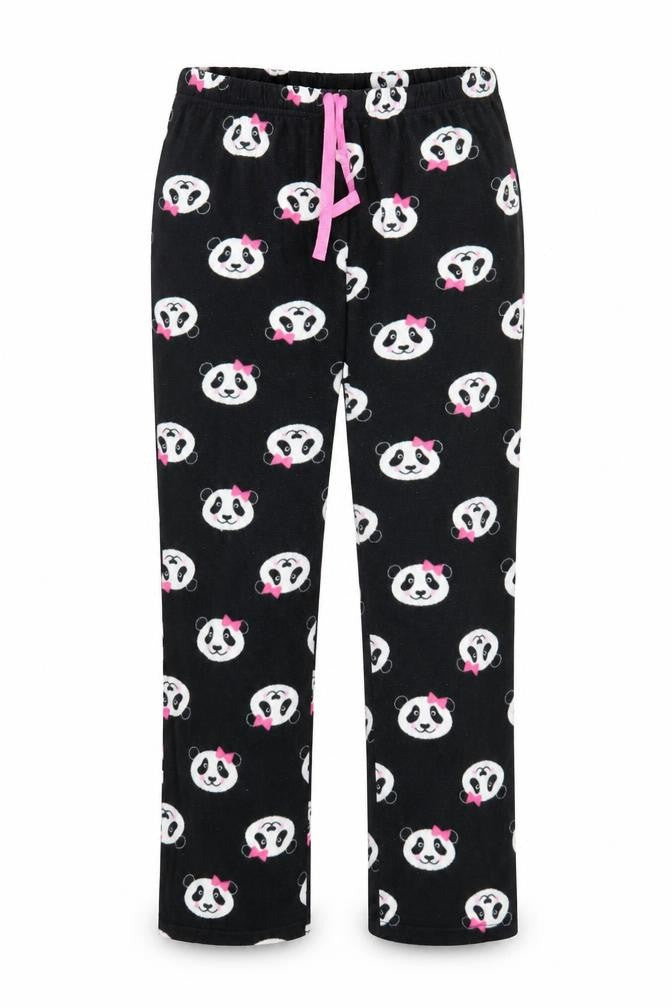 Preworn Womens Black Animal Print Fleece Chemise Pyjama Pants Size L  - Panda