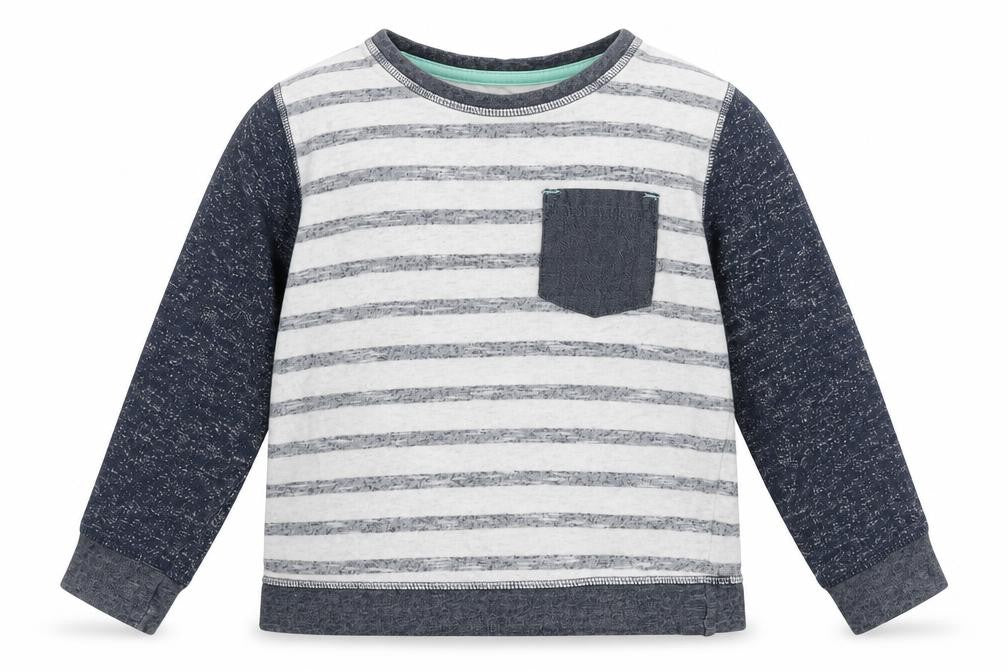 Front view of Primark boys’ blue striped jumper, size 5-6, years