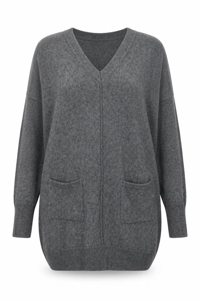 Front view of East women’s grey tunic blouse, size UK 14