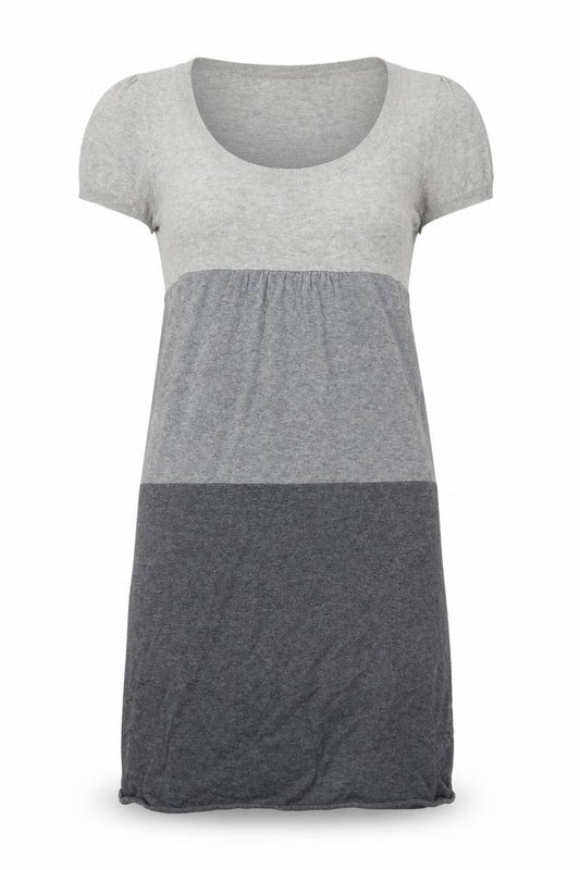 Front view of Promod women’s grey striped jumper dress, size S