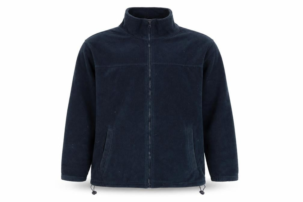Front view of Marca men’s blue full zip jumper, size M
