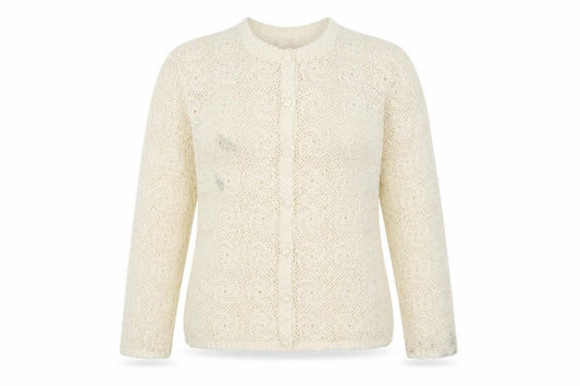 Front view of Preworn women’s ivory cardigan jumper, size S