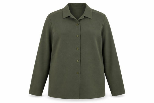 Front view of Holmewood women’s green basic button-up, size UK 16