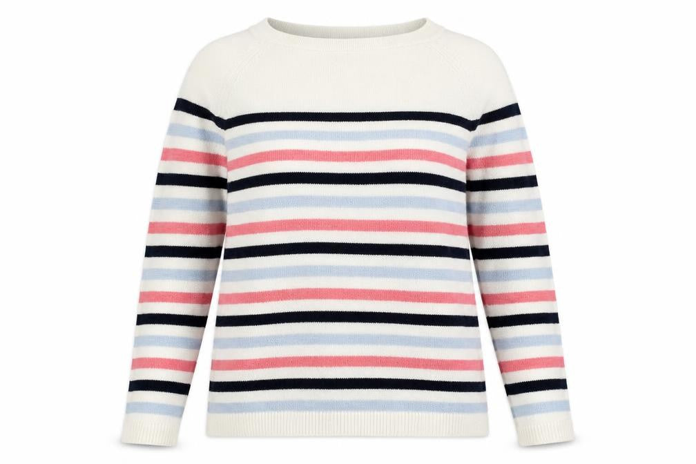 Front view of Gap women’s white striped jumper, size XS