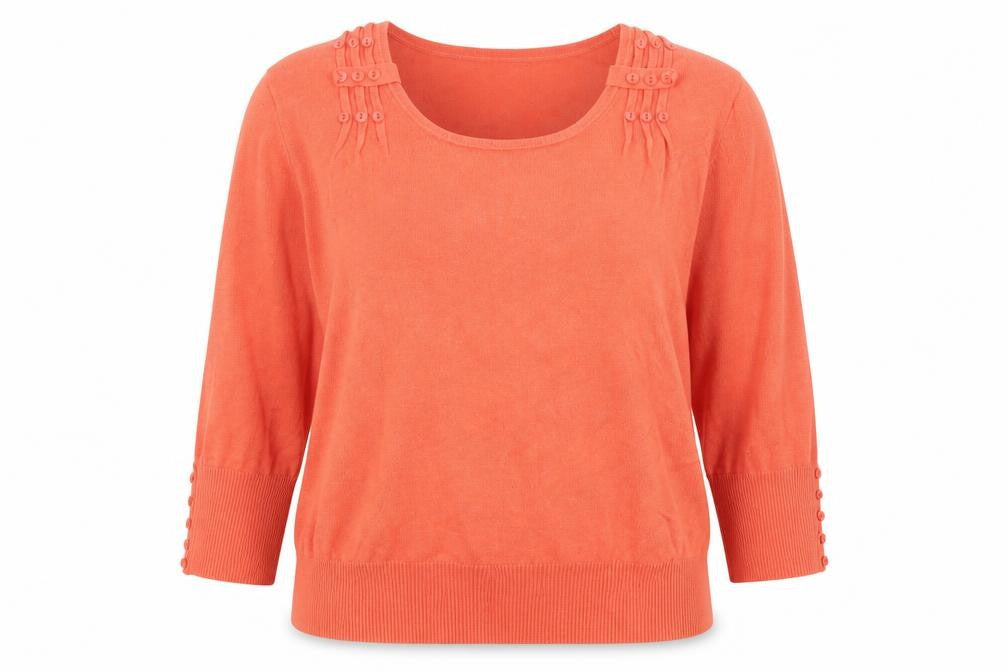 Front view of Preworn women’s orange knit jumper, size UK 18