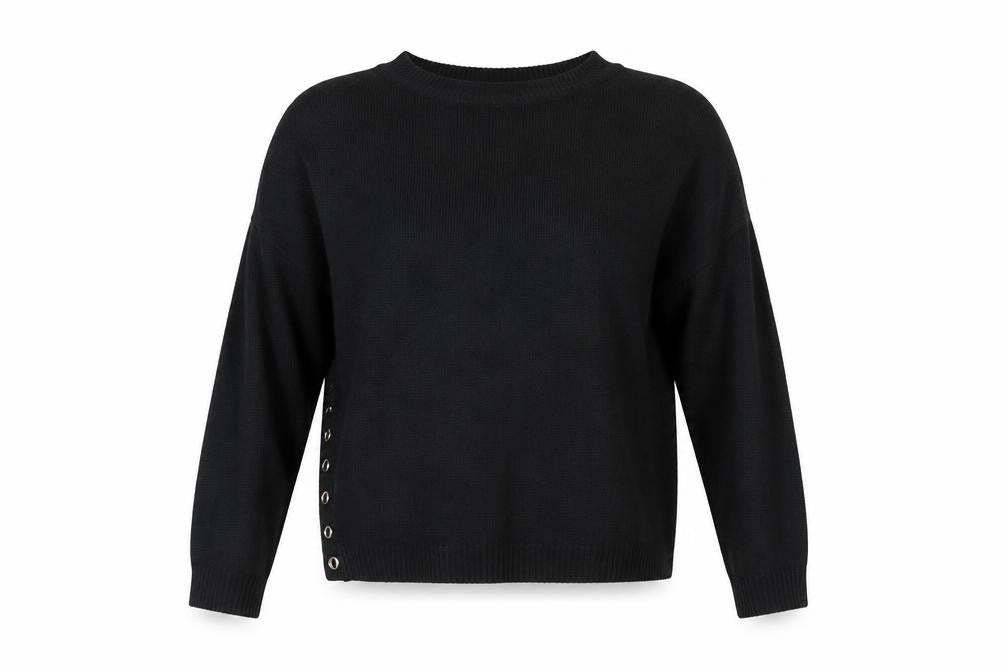Front view of Capsule women’s black knit jumper, size UK 12