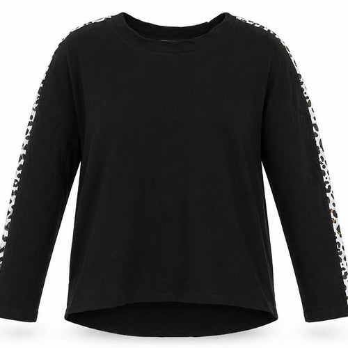 Lacony Womens Black   Pullover Sweatshirt Size M  - Animal Print Stripe on Arms