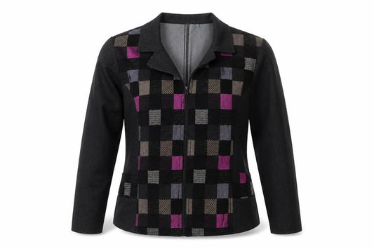 Front view of SOL women’s grey check jacket, size UK 14