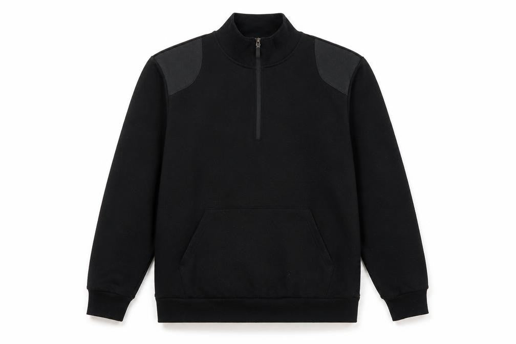 Front view of Workwear men’s black pullover sweatshirt, size L