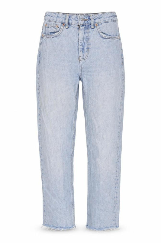 Front view of Topshop women’s blue denim cropped jeans, size UK 27, in, 22-inch leg