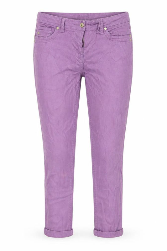 Front view of South women’s purple denim capri jeans, size UK 10, 24-inch leg