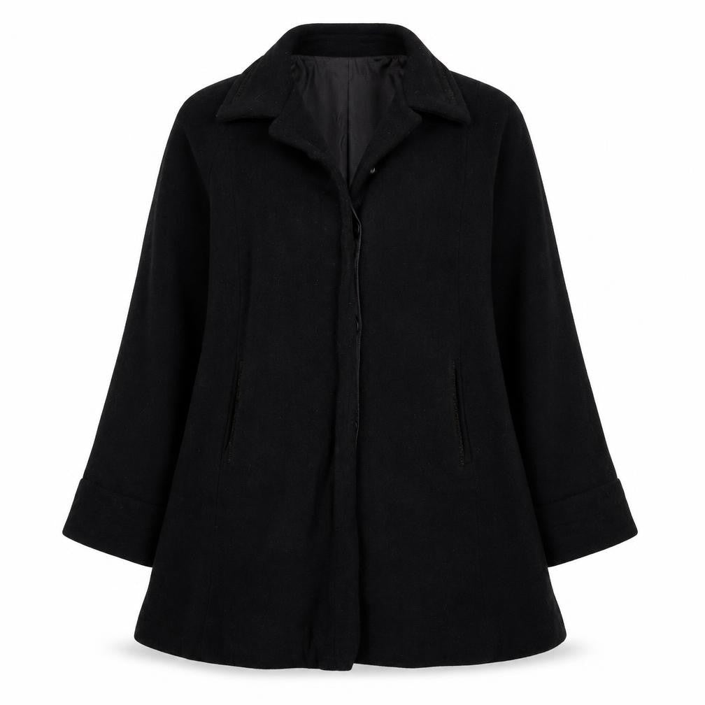 Front view of Cloud Nine women’s black overcoat coat, size M