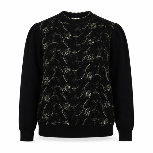 Afibel Womens Black Floral Knit Pullover Jumper Size 12