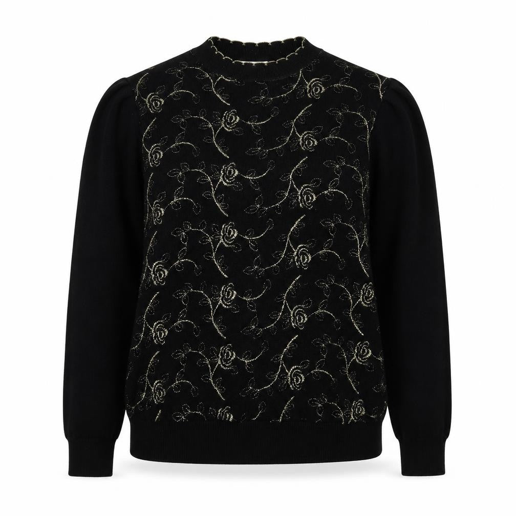 Afibel Womens Black Floral Knit Pullover Jumper Size 12