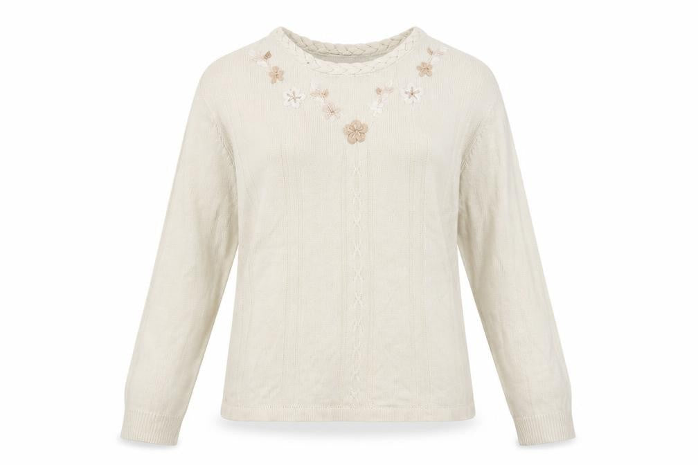 Front view of Akal Collection women’s beige jumper, size S
