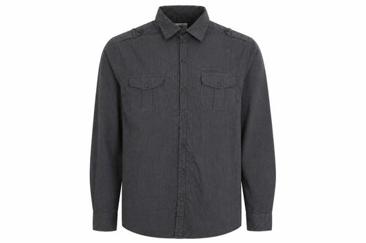 Front view of F&F men’s grey striped button-up, size L