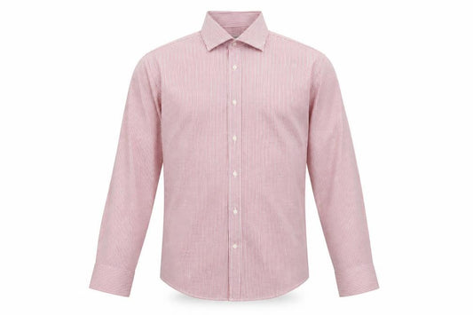 Front view of Preworn men’s red button-up, size 17