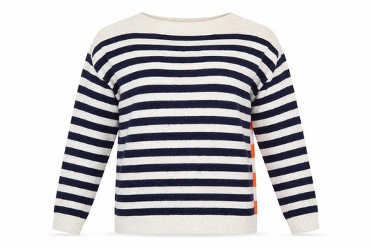Front view of Dickens & jones women’s multicoloured striped jumper, size M, - v