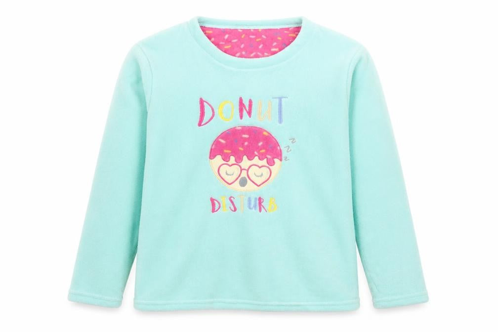 Front view of Preworn women’s green jumper, size M, - donut