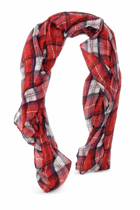 Front view of Preworn unisex red check shawl/wrap