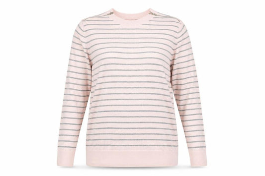 Front view of Principles women’s pink striped jumper, size UK 16