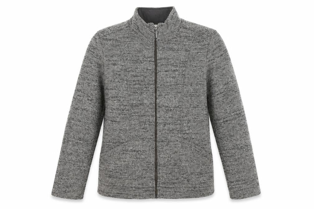 Front view of Marks & Spencer women’s grey full zip jumper, size UK 8