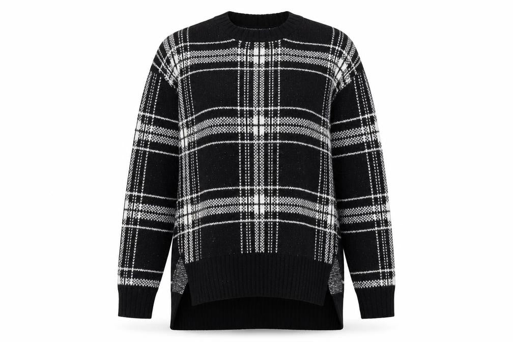 Front view of Marks & Spencer women’s black check jumper, size M