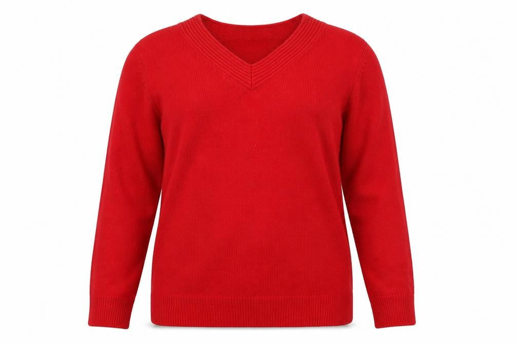 Front view of Damart women’s red jumper, size UK 12