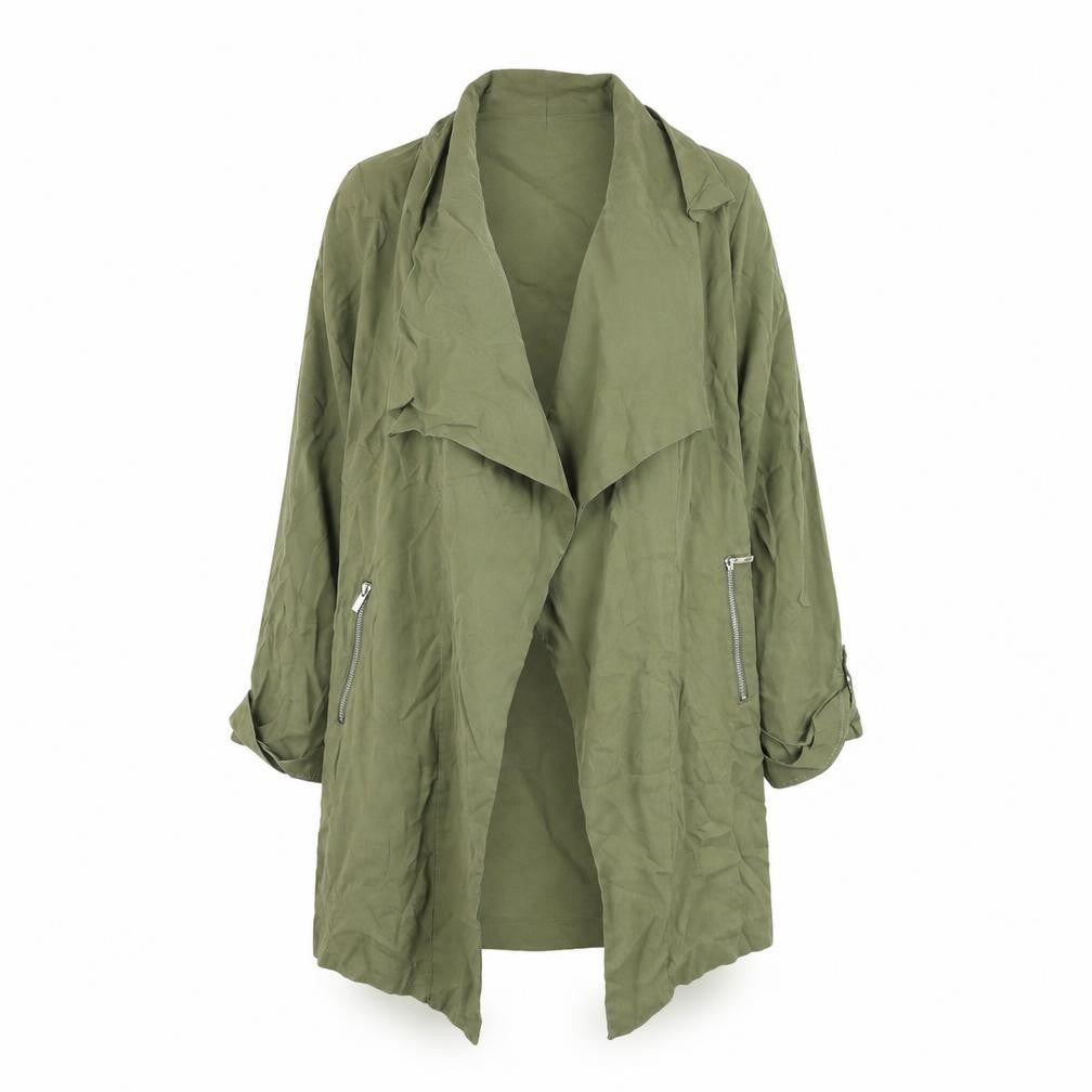 Front view of New Look women’s green overcoat jacket, size UK 12