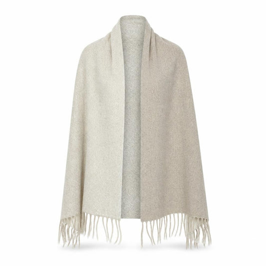 Front view of Preworn women’s beige houndstooth shawl/wrap