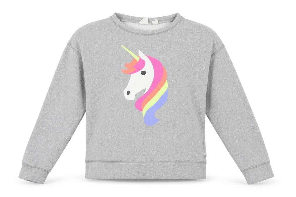 Front view of Gap girls’ green pullover sweatshirt, size M, - unicorn