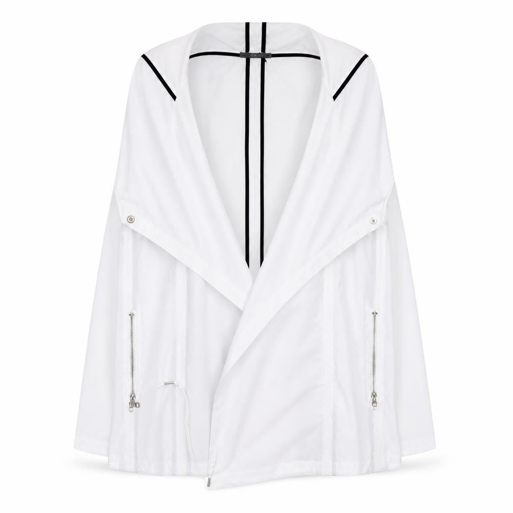 Front view of Lounge The Label women’s white overcoat poncho, size L