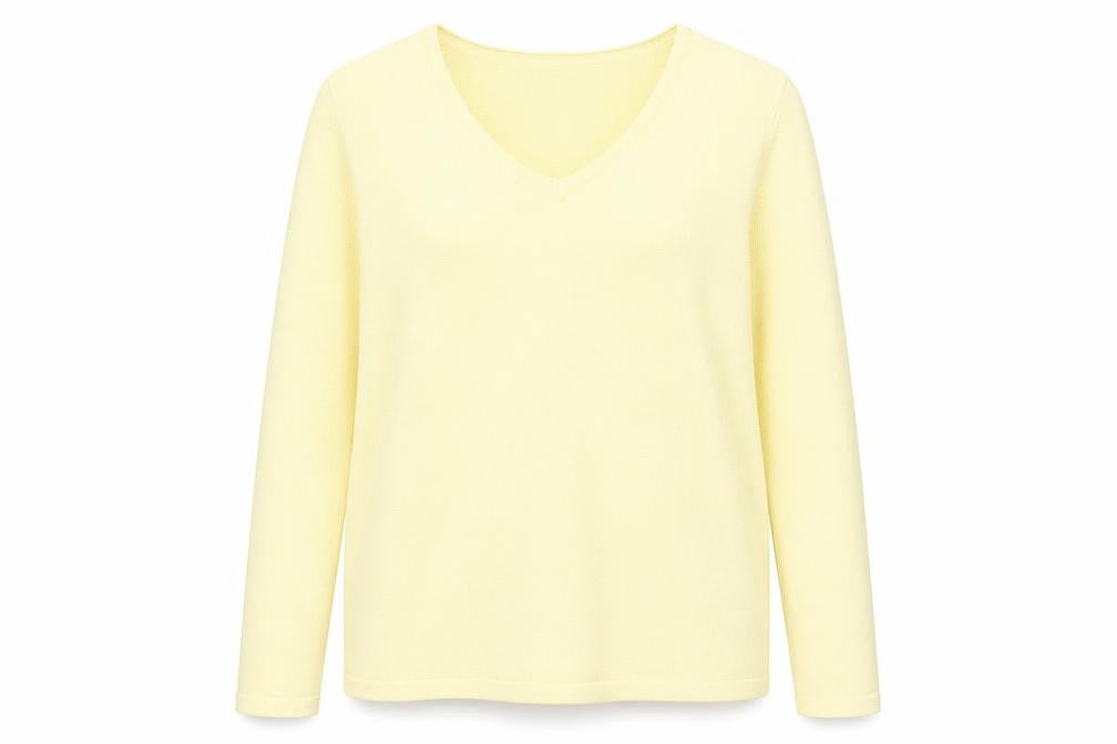 Front view of Mackays Yellow Knit jumper, size L