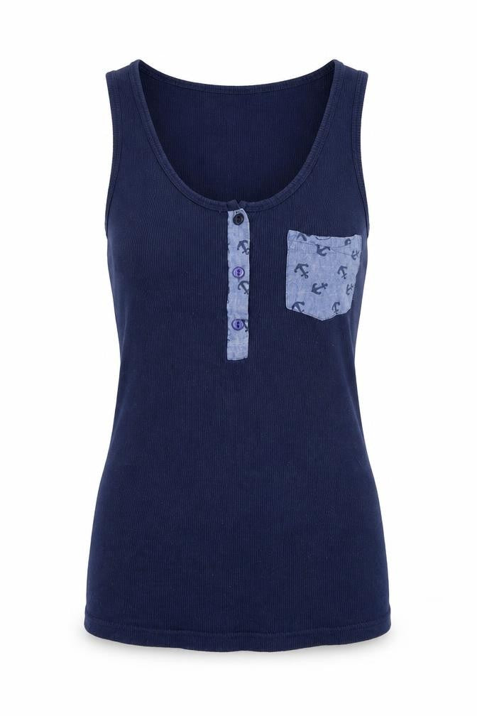 Front view of Love To Lounge women’s blue solid jersey top pyjama top, size UK 6