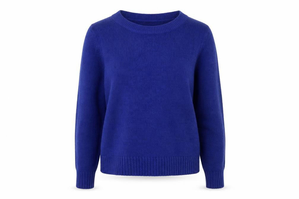 Front view of H&M women’s blue knit jumper, size UK 10