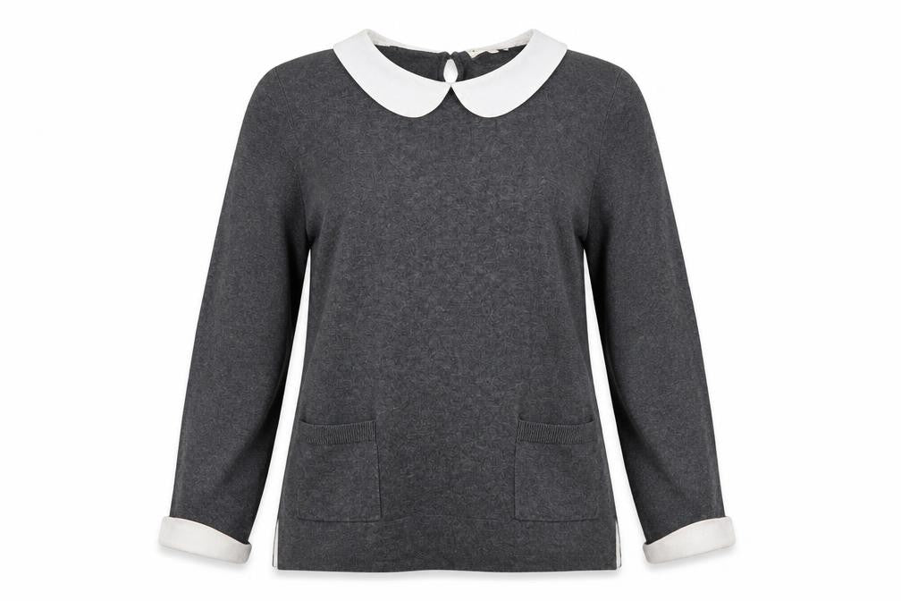 Front view of Papaya women’s grey jumper, size UK 10