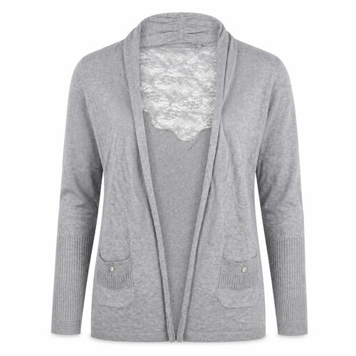 Soulmate Womens Grey  Lace Cardigan Jumper Size S
