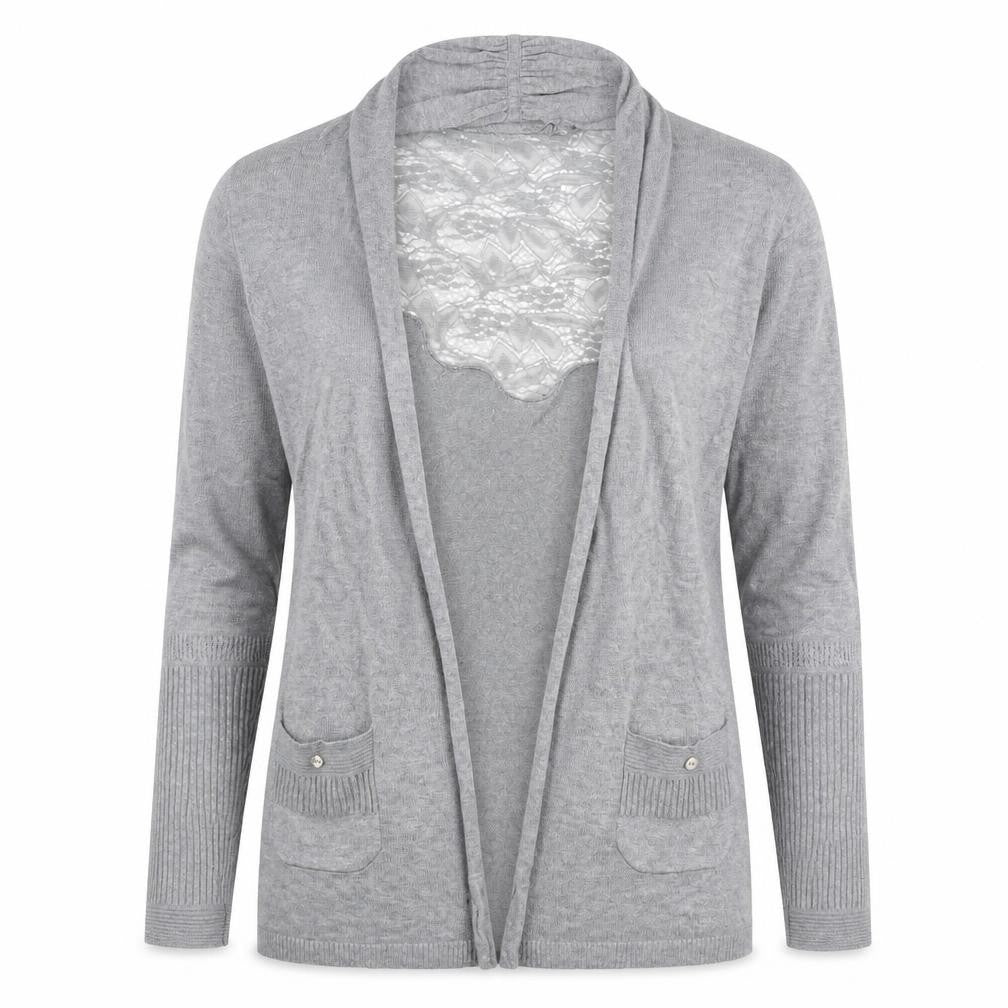 Soulmate Womens Grey  Lace Cardigan Jumper Size S