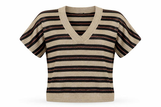 Front view of Next women’s gold striped jumper, size M