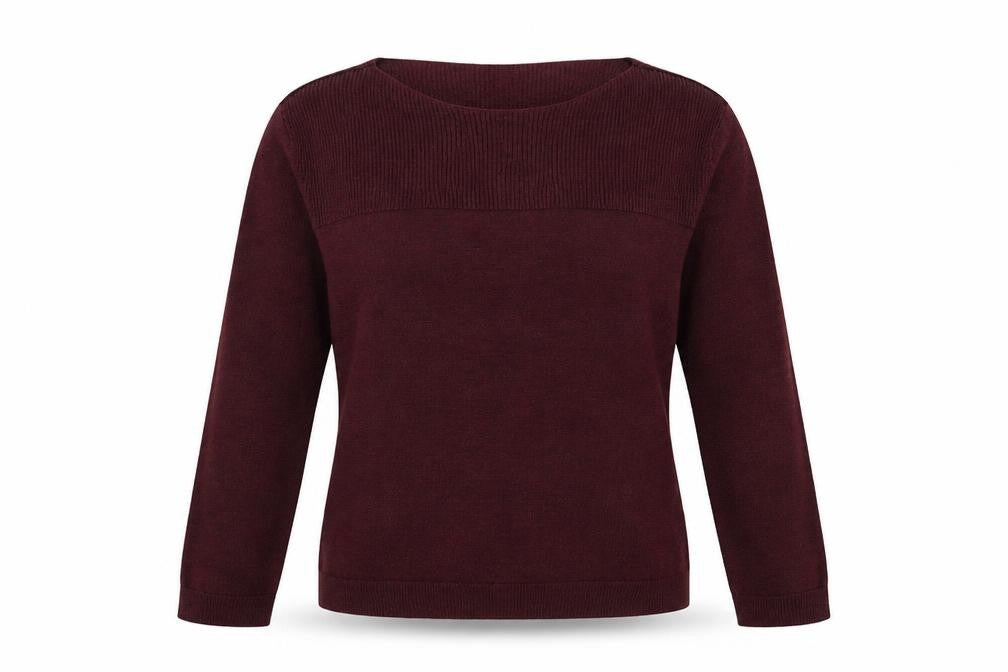 Front view of Essentials women’s red jumper, size UK 10