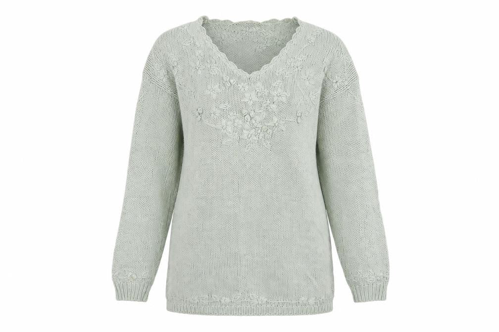 knitwear collection Womens Green Floral  Pullover Jumper One Size