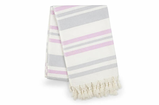 Front view of Avon women’s white striped shawl/wrap