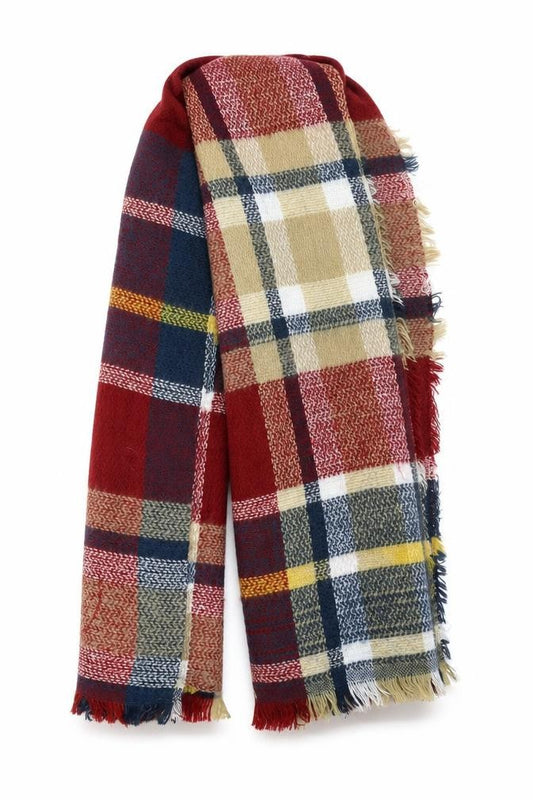 Front view of Preworn women’s multicoloured check shawl/wrap