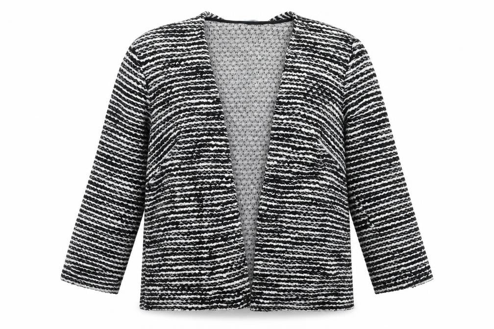 Front view of H&M women’s black striped cardigan jumper, size S