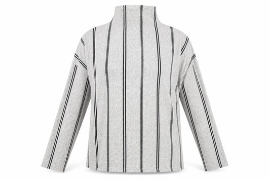 Front view of F&F women’s grey striped jumper, size UK 12