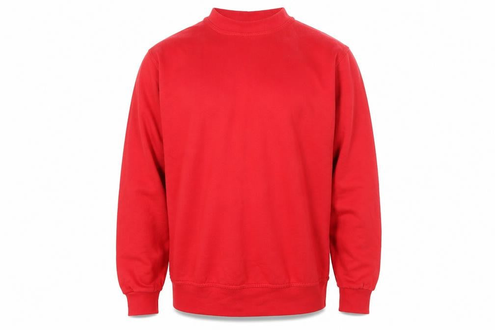 Front view of Uneek men’s red jumper, size M